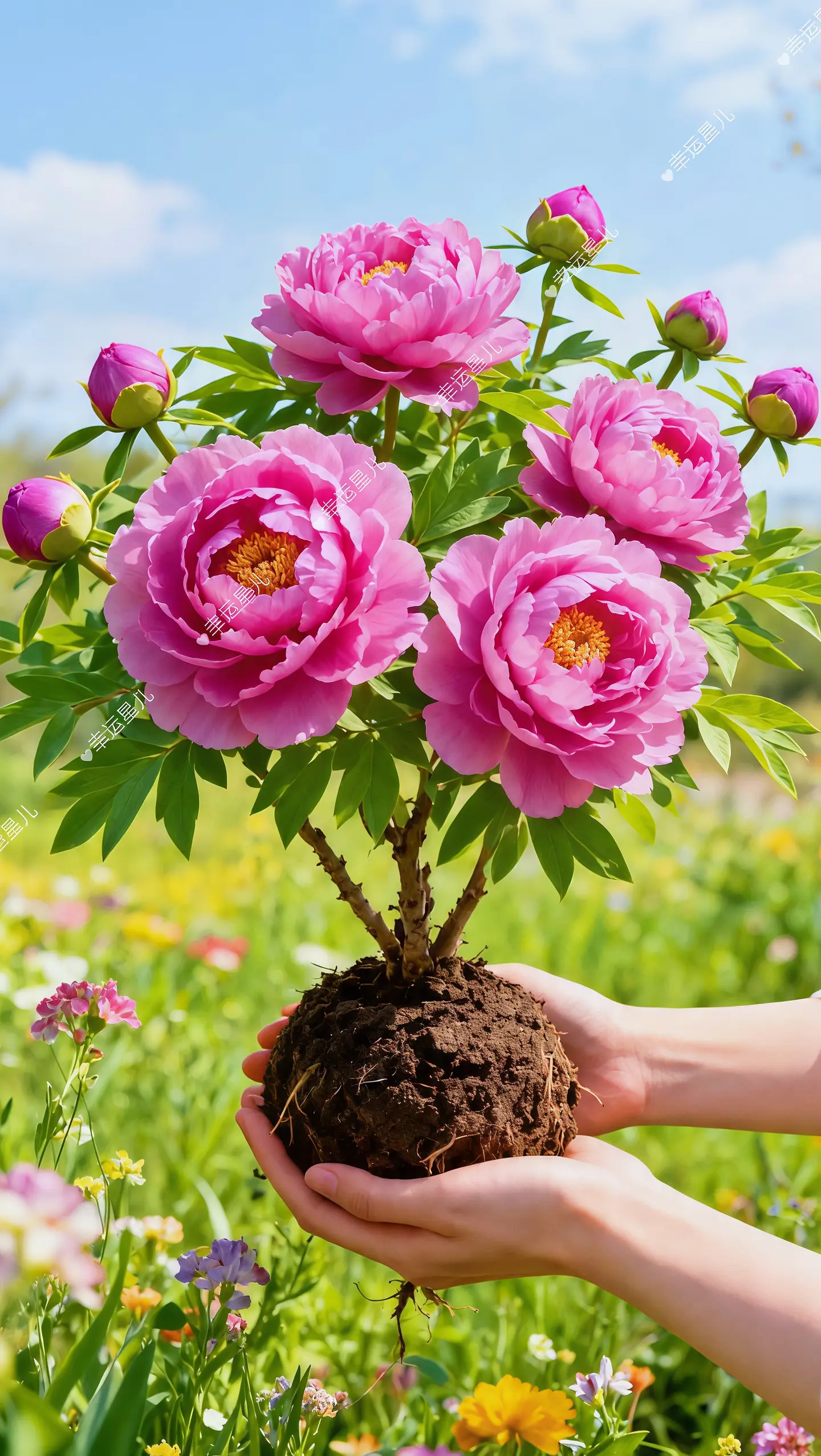 绝代只西子，众芳惟牡丹🌿   枝头繁花次第绽放，玫红瓣片层层晕染，新...