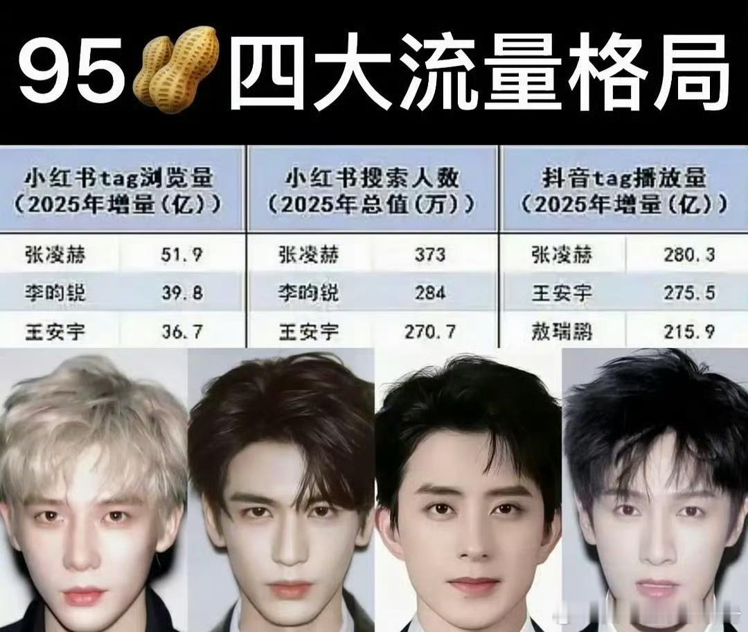 95生新四大流量格局，你认同吗？王安宇、张凌赫、敖瑞鹏、李昀锐 
