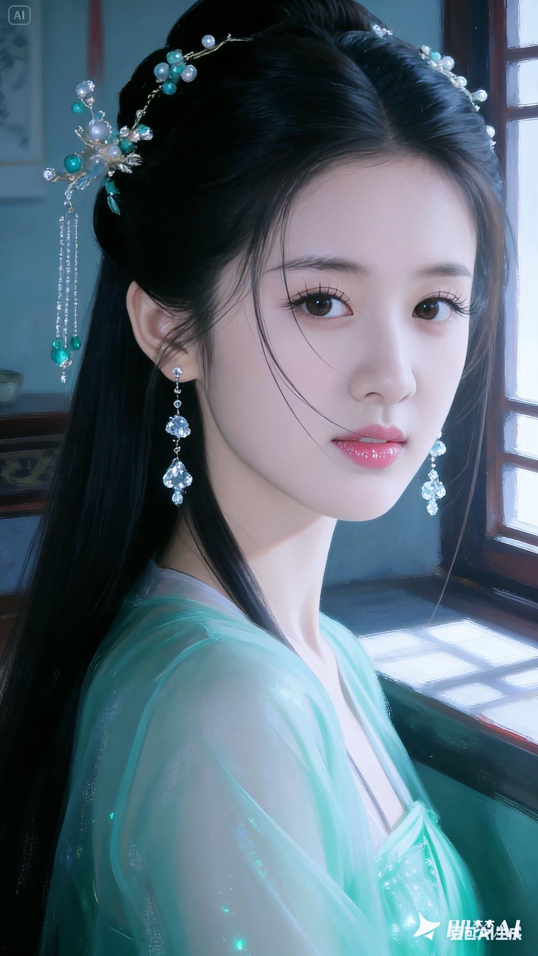 古典美人，碧玉簪花，如梦似幻