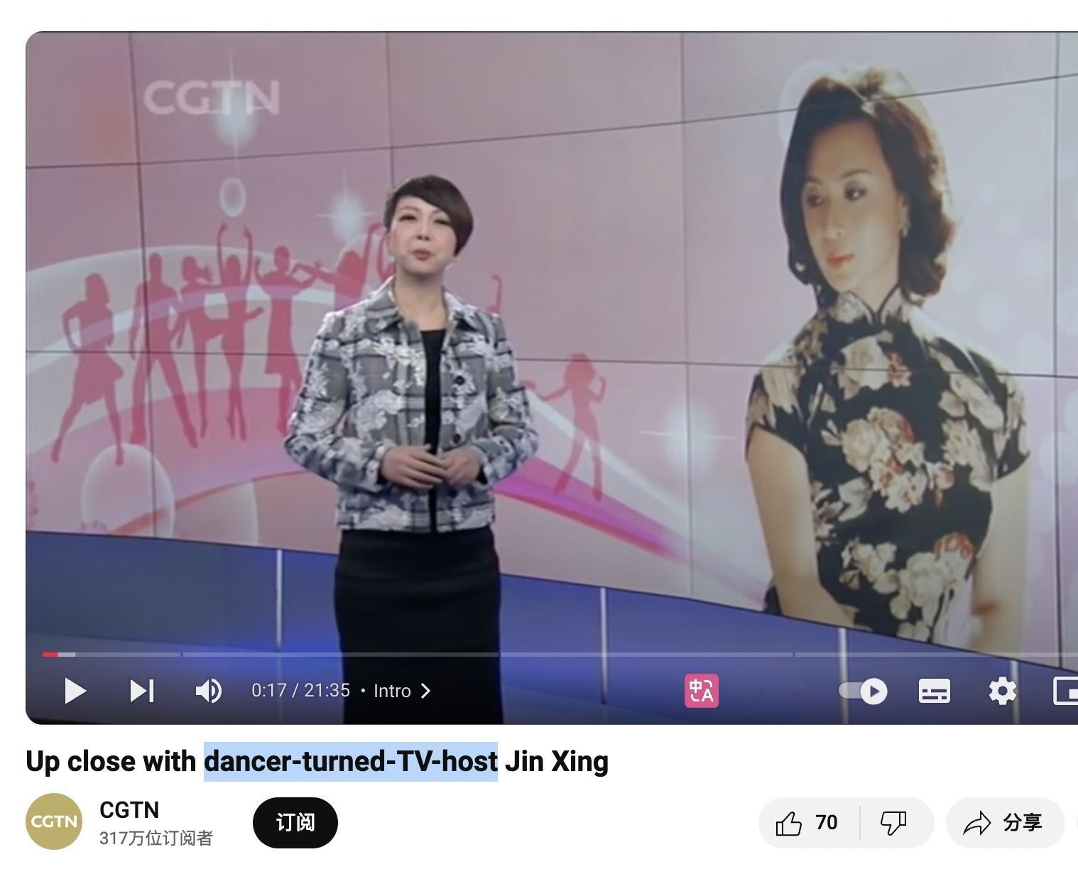 注意 CGTN 标题里这个英文表达：dancer-turned-TV-host 