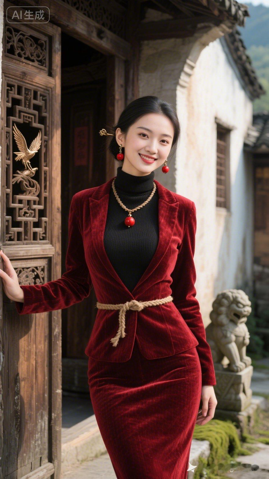 复古风穿搭指南：红裙与古风建筑的完美结合！