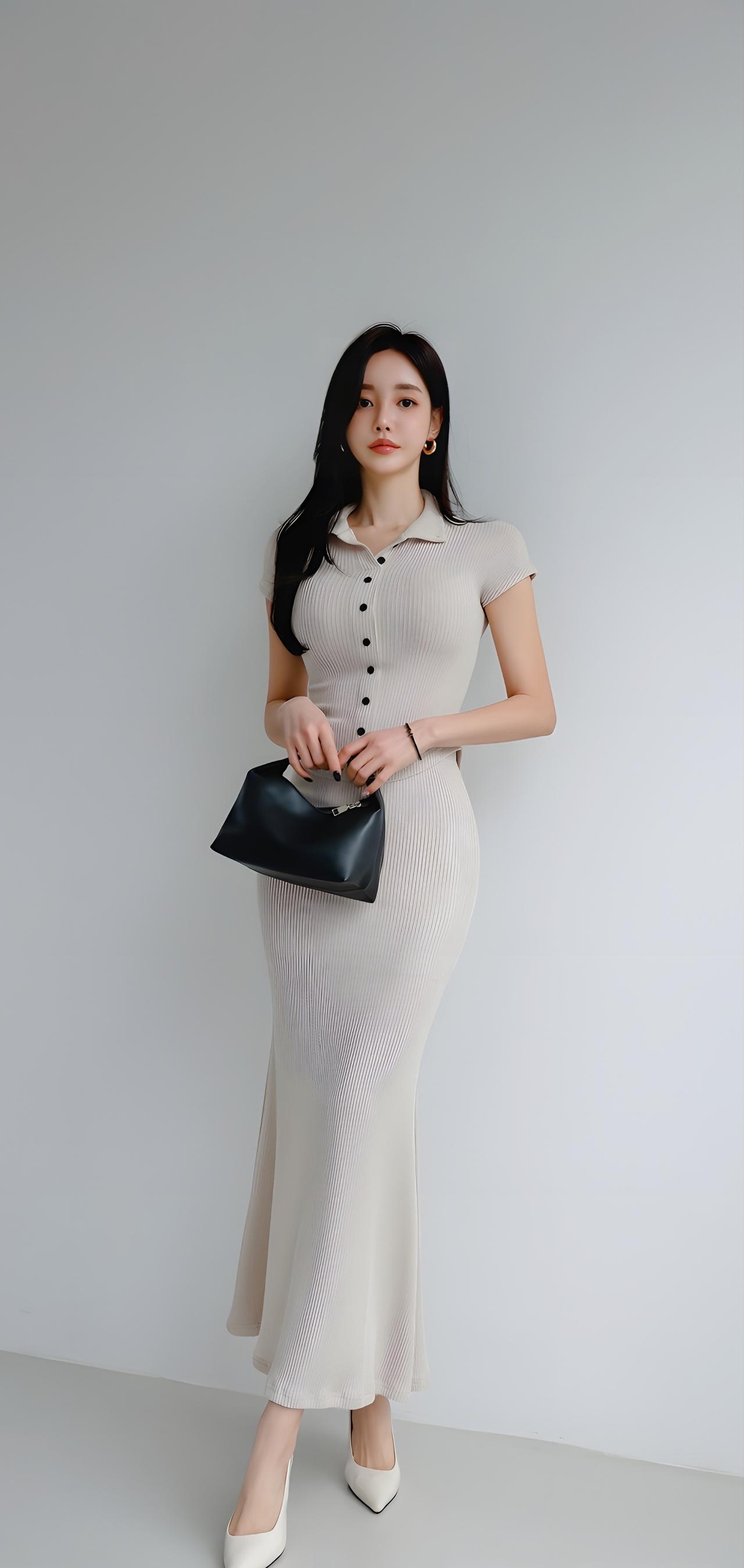 优雅气质，米色连衣裙，简约时尚，尽显女性魅力！