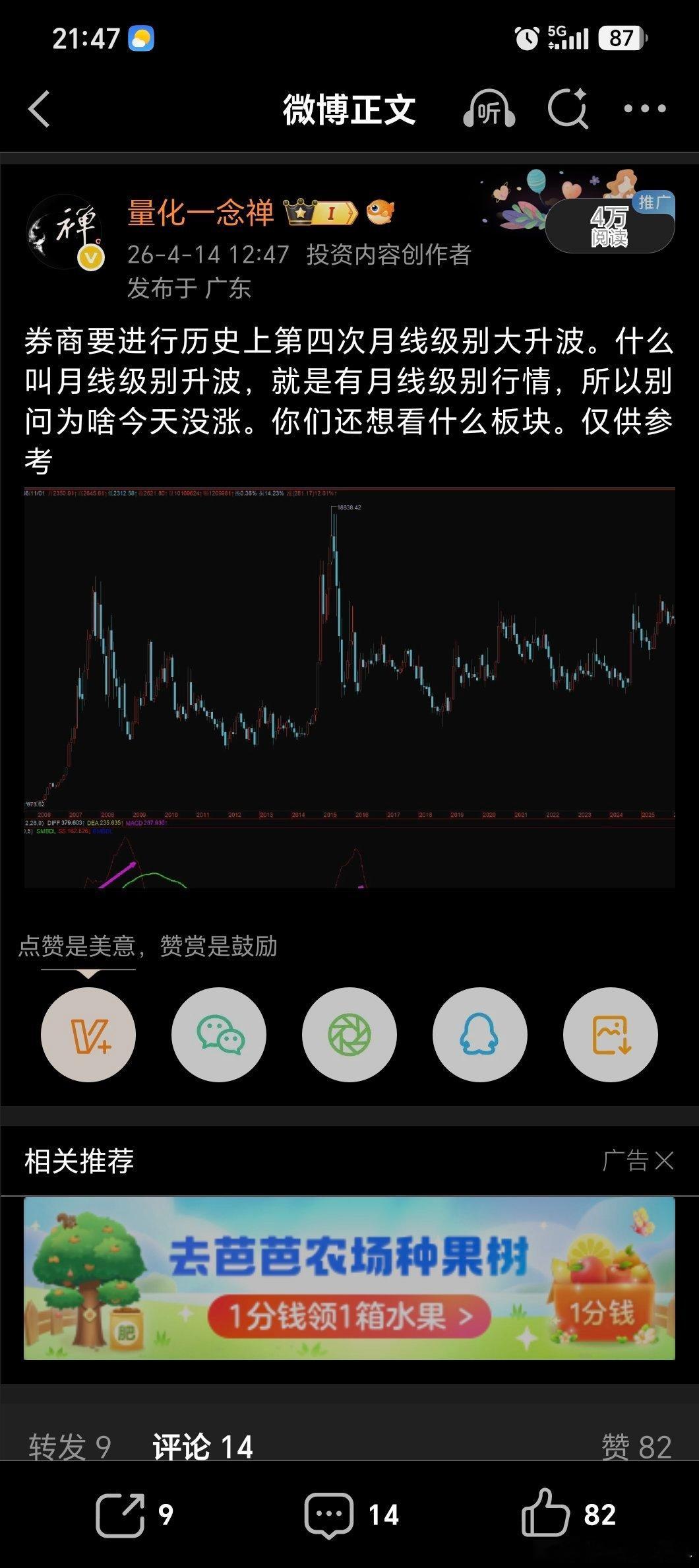 我四月14号发的微博，券商如预期开始发力，有多少人没熬住？过来报道。 