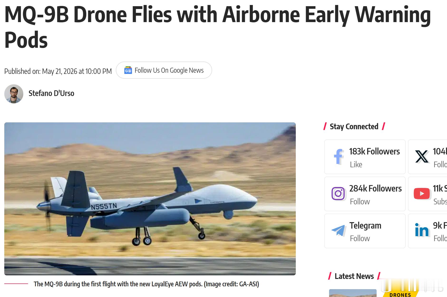 MQ-9B无人预警机版试飞 