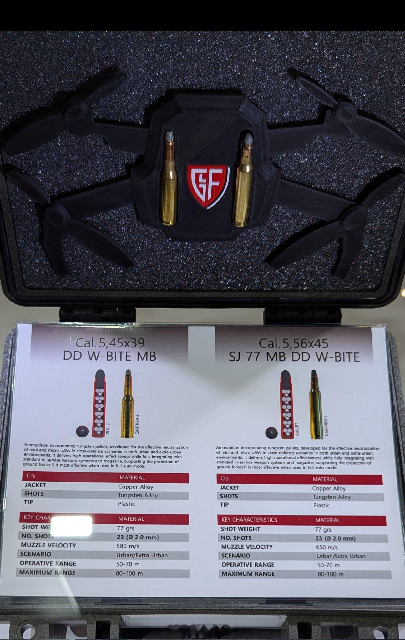 轻武器 菲奥奇公司新推出的C-sUAS步枪弹。这种弹药采用铜合金外壳，内装23颗