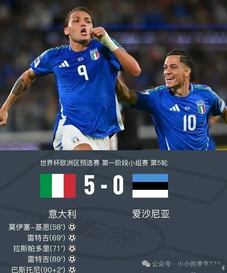意大利5比0爱沙尼亚加图索执教意大利开门红今晨，在世预赛欧洲区小组赛的一场对决中