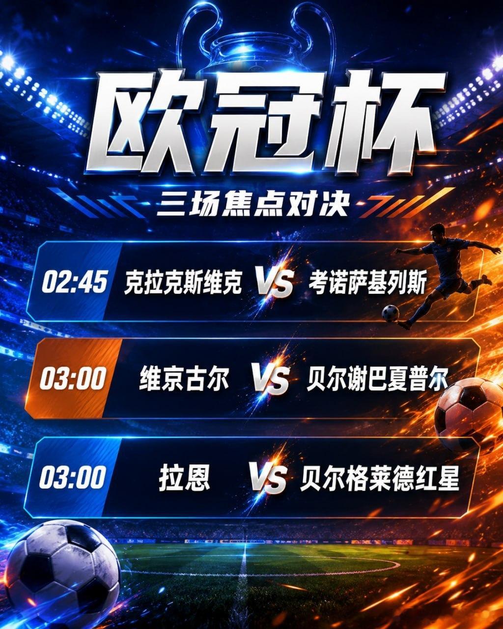 欧冠杯资格赛继续开战，三场比赛同夜进行！克拉克斯维克迎战考诺萨基列斯，维京古尔对