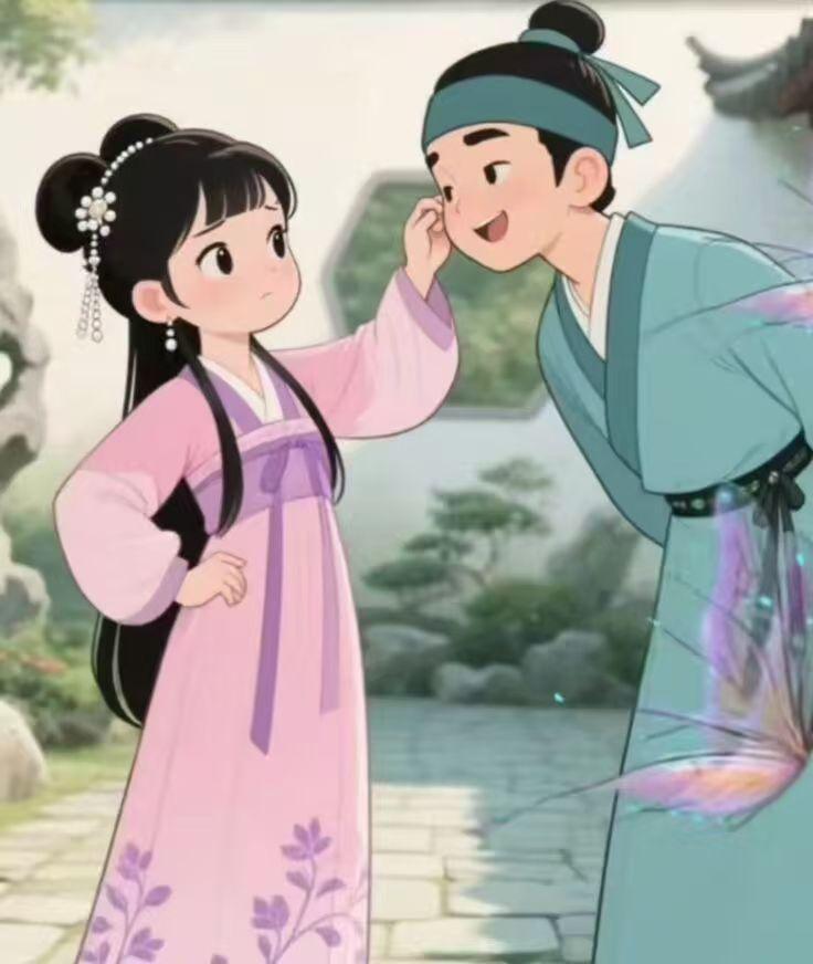 天净沙·题图
双双男女情长，
柔刚互映芬芳。
耳鬓厮磨语畅，
开心无恙，
情如良