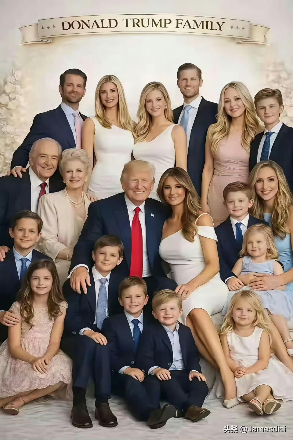 救命！特朗普家的全家福我看傻了🤯直接笑喷
这哪是一家人，分明是同一张脸在不同身