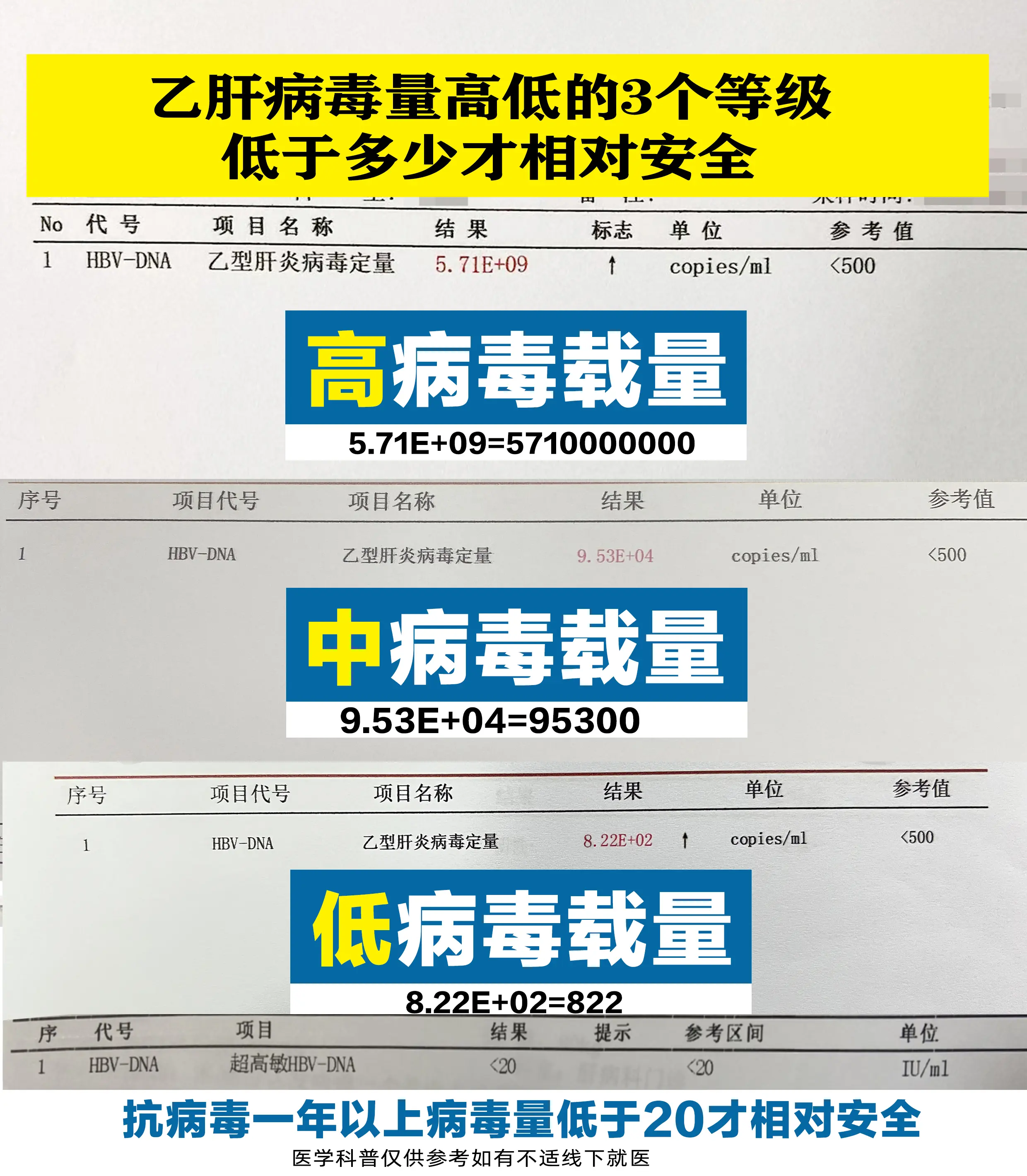 乙肝病毒量高低的3个等级，低于多少才相对安全