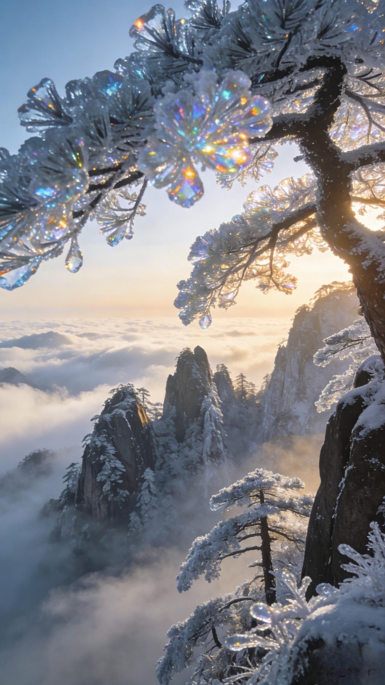 黄山雾凇：冬日限定的冰雪仙境
 
岁末冬深，黄山迎来雾凇封神时刻！一夜寒风起，千