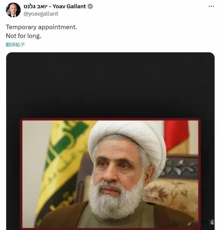 以色列发出死亡威胁：真主党新领导人生命已进入倒计时。
以色列太嚣张了，我觉得真主