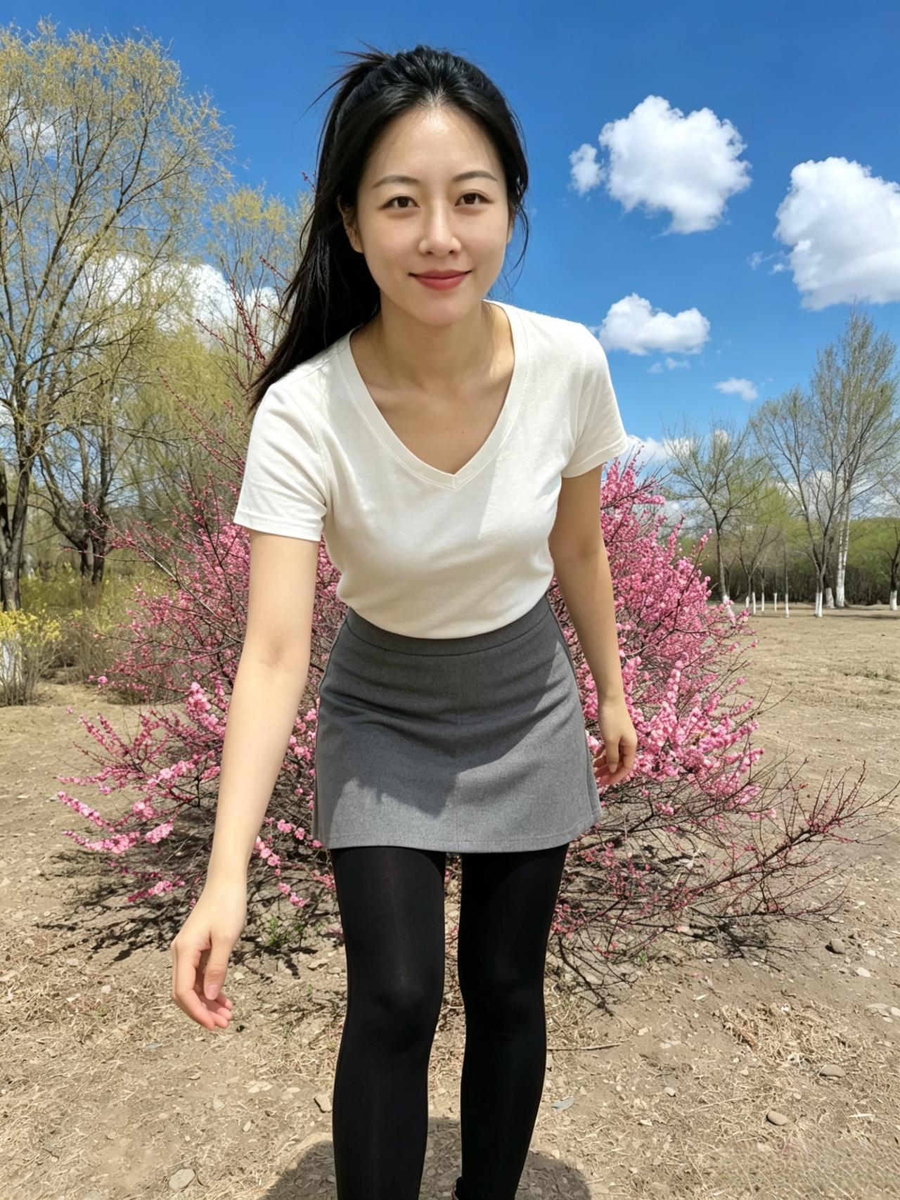 浅衫凝素光，粉萼映新妆。
一笑春风软，裙边带暗香。