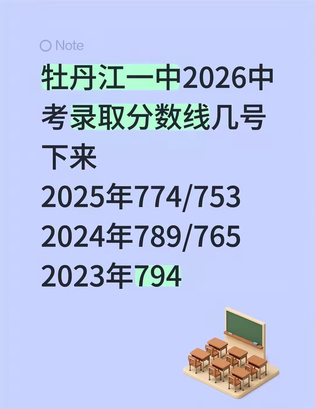 牡丹江一中2026中考录取分数线几号下来2025年774/7532024年789