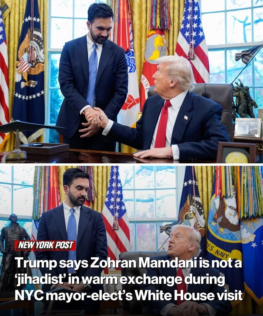 今天川普在白宮会见纽约当选市长马姆达尼。川普称会谈很好，並称马姆达尼不是“圣战者