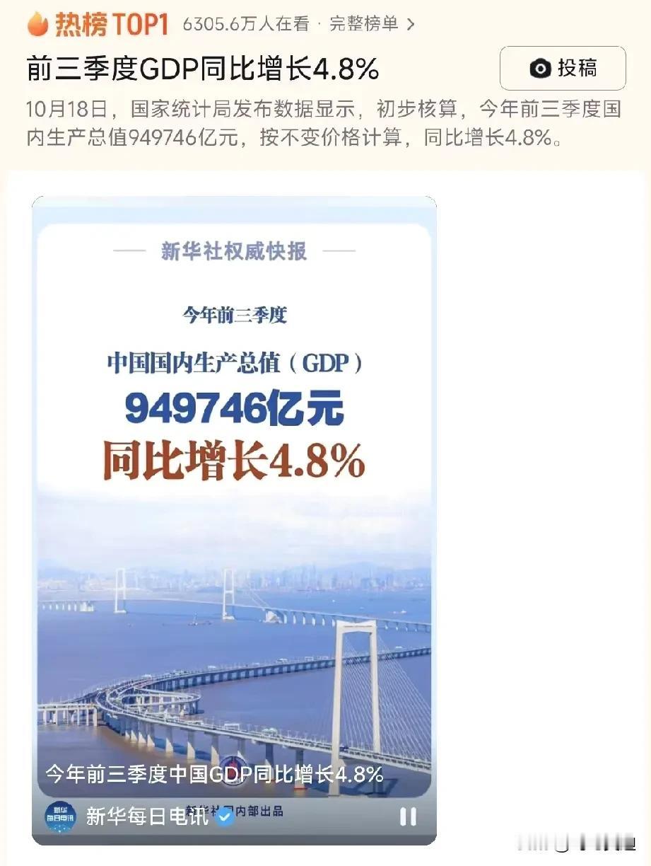 恭喜！国内生产总值gdp又增长了4.8%，真的很开心，一片繁荣，不过我作为底层老