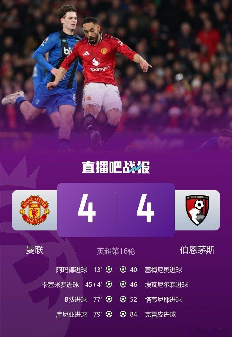 英超第16轮，曼联￼坐镇主场老特拉福德球场迎战伯恩茅斯￼。上半场，泰勒·亚当斯开