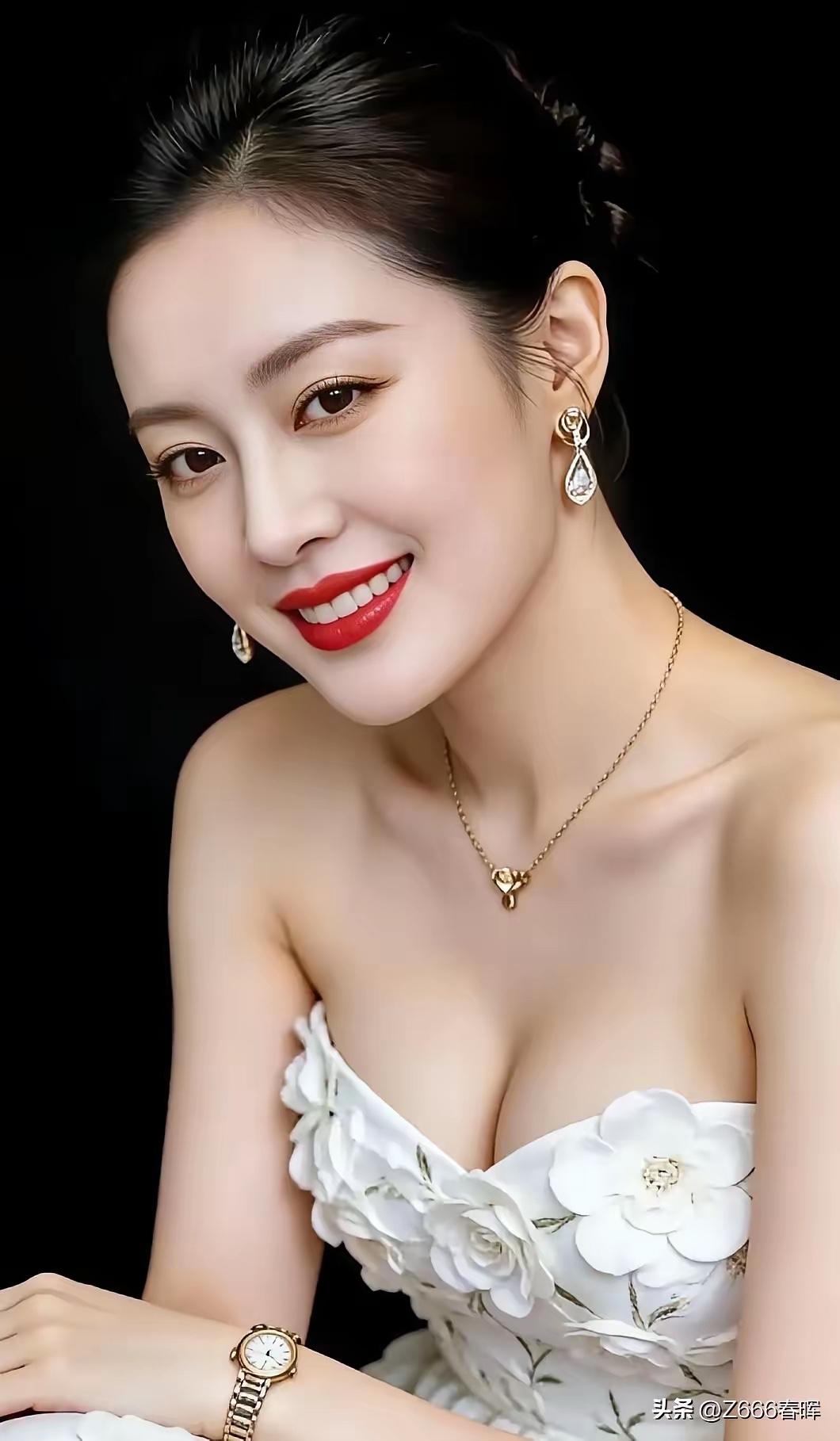 被这位姐姐美到失语！白裙山茶花+鎏金首饰，红唇一笑太倾城鎏金长裙造型 玫红色山茶