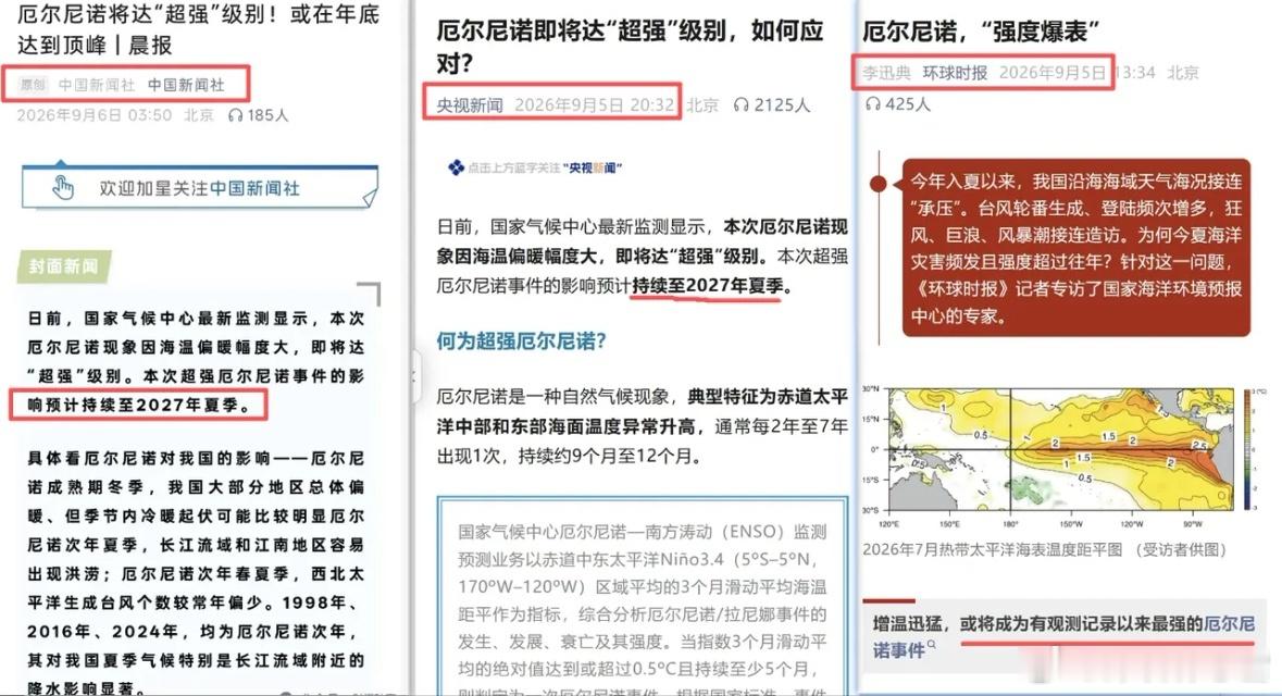 多家官媒确认超强厄尔尼诺！或将成为有观测记录以来最强的厄尔尼诺事件。本次超强厄尔