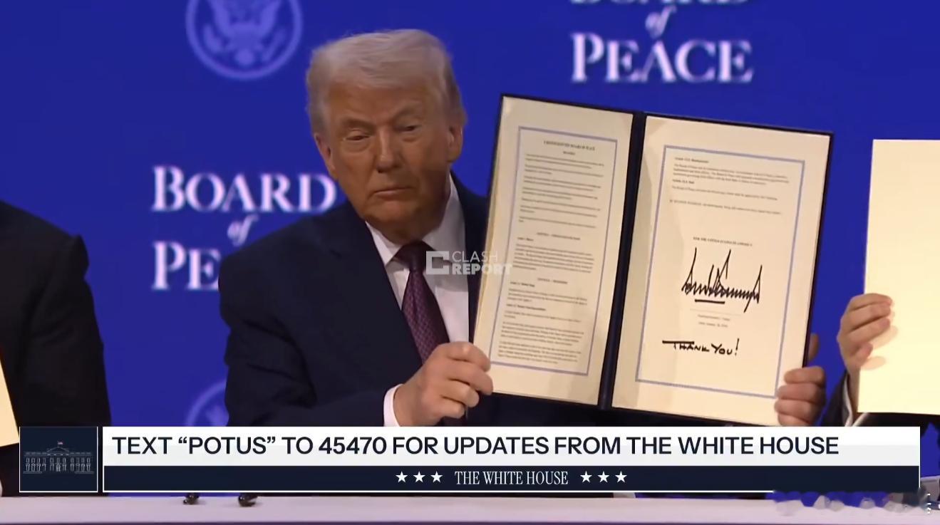 特朗普签署了文件，和平委员会正式成立，目前一同签署章程的有十几个国家和地区领导人