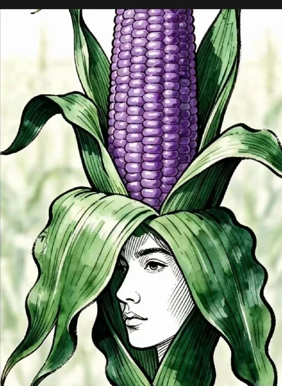 一张玉米插画暗藏四张人脸，肉眼第一眼只能看见一张，剩下三张藏在叶片细节里

视觉