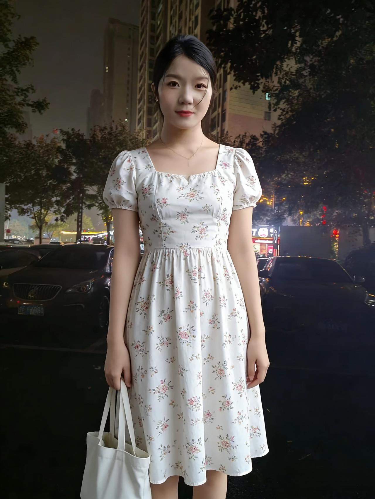 路灯揉碎了夜色
碎花裙在晚风中摇曳
步履轻踩过城市的褶皱
影子在地面爬行
霓虹闪