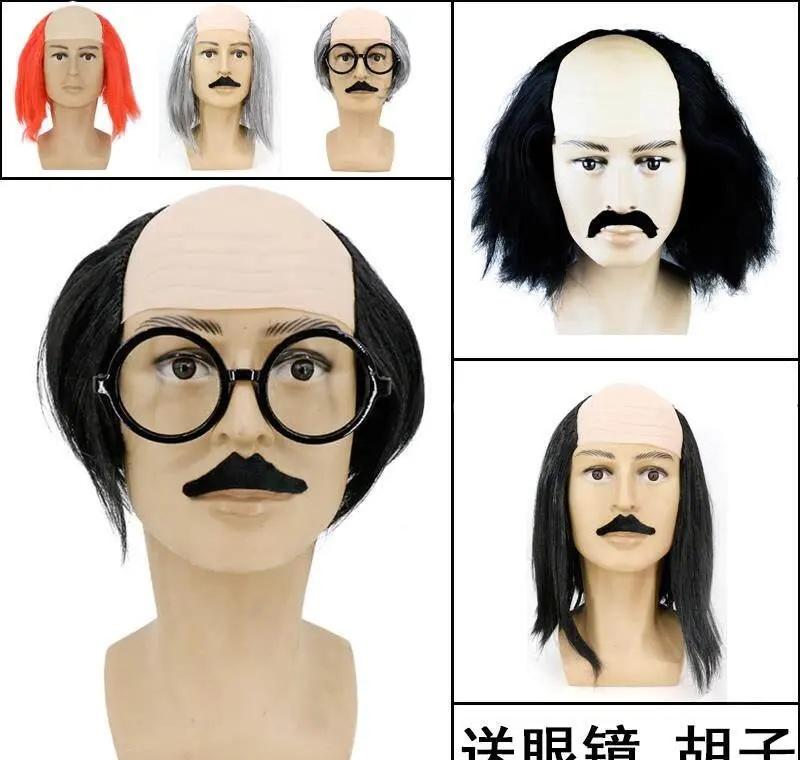 秃顶假发地中海头套 小品搞怪男士搞笑装扮秃头年会舞台表演道具 秃顶假发地中海头套