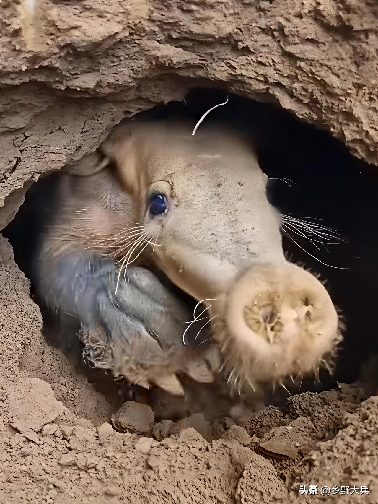 山上小洞里发现一只动物，只漏了一个头出来，好像露出来透气的，有没有人知道这是什么