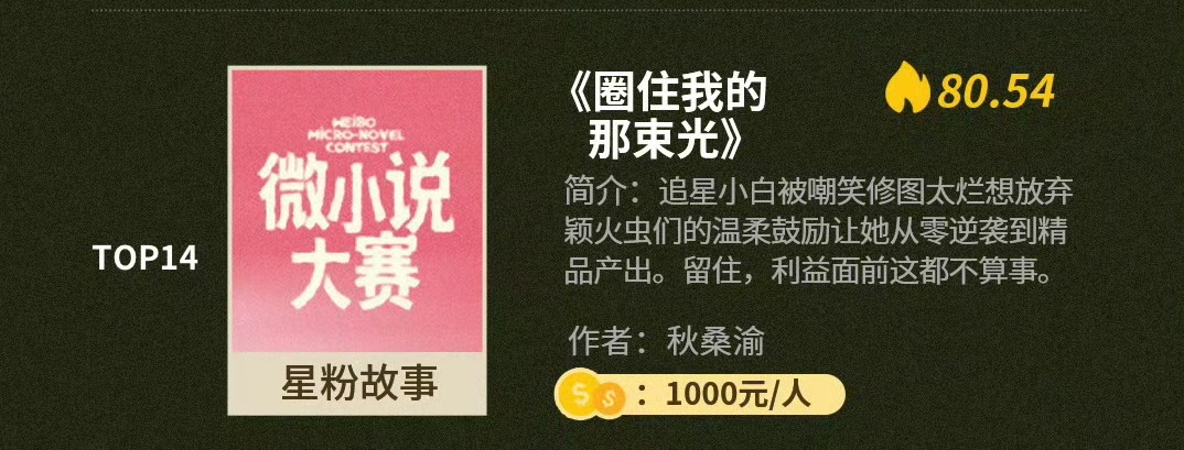 上上一期微小说活动第一，第三，第四，第五，还有第十四名都是赵丽颖粉丝✌🏻就这个