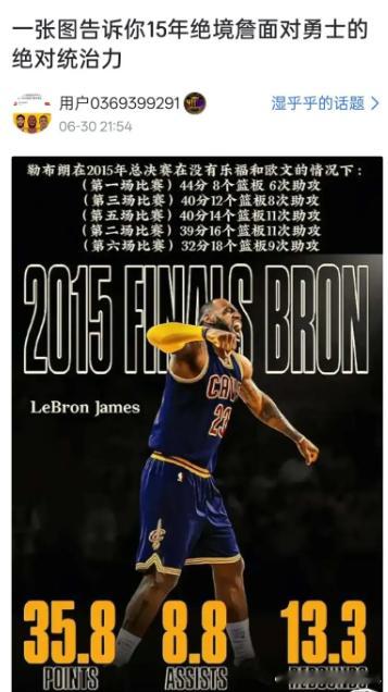 球迷看到这个贴后评论：能告诉我2015年伊戈达拉是怎么防住的老詹？ ​​​