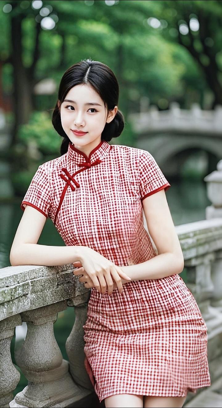 AI扩图 AI旗袍倚桥美人