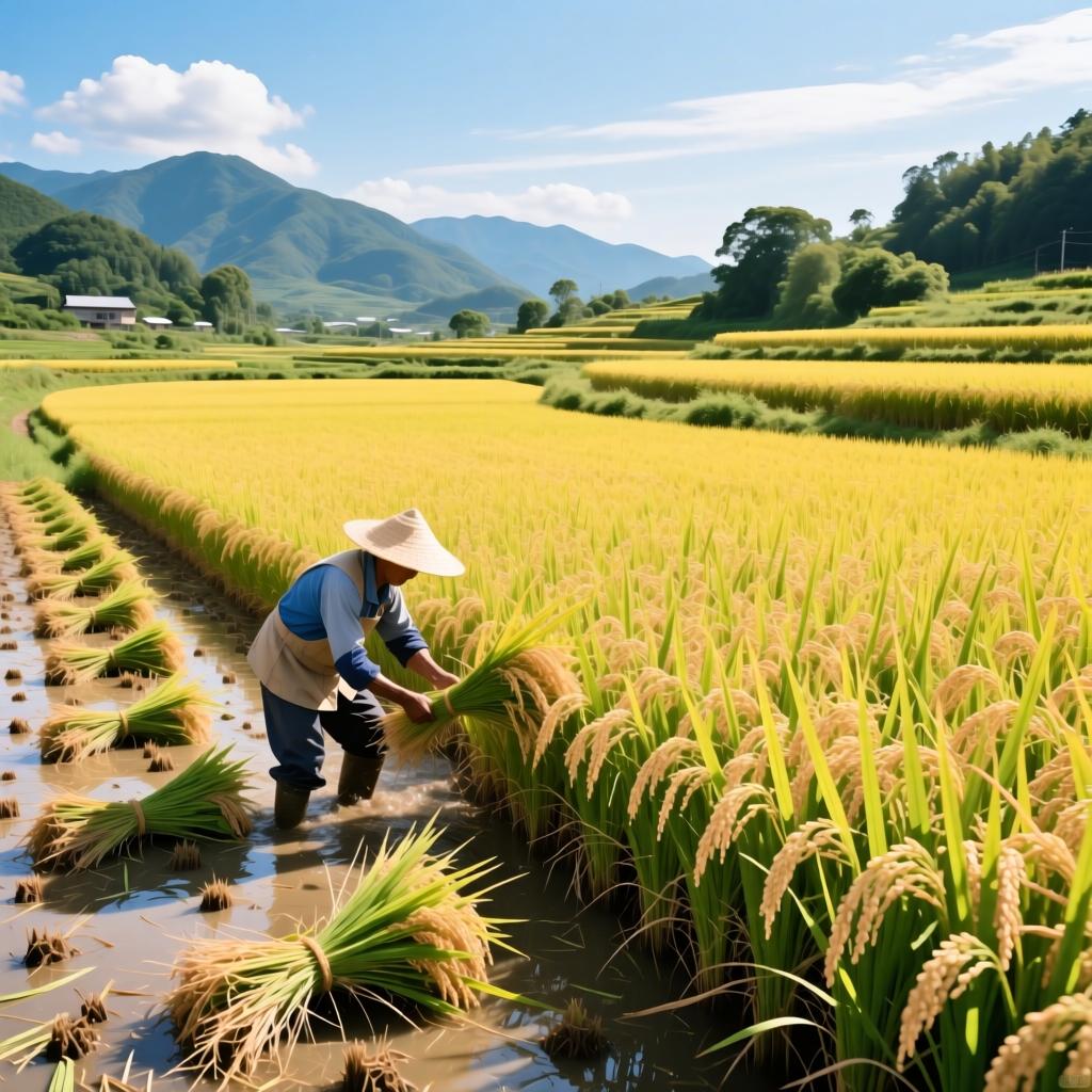 上联：春播千亩稻；诚邀下联下联:秋收万担粮。