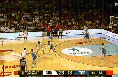 第一节中国男篮25-13领先！50%命中率中国男篮vs中国台北男篮