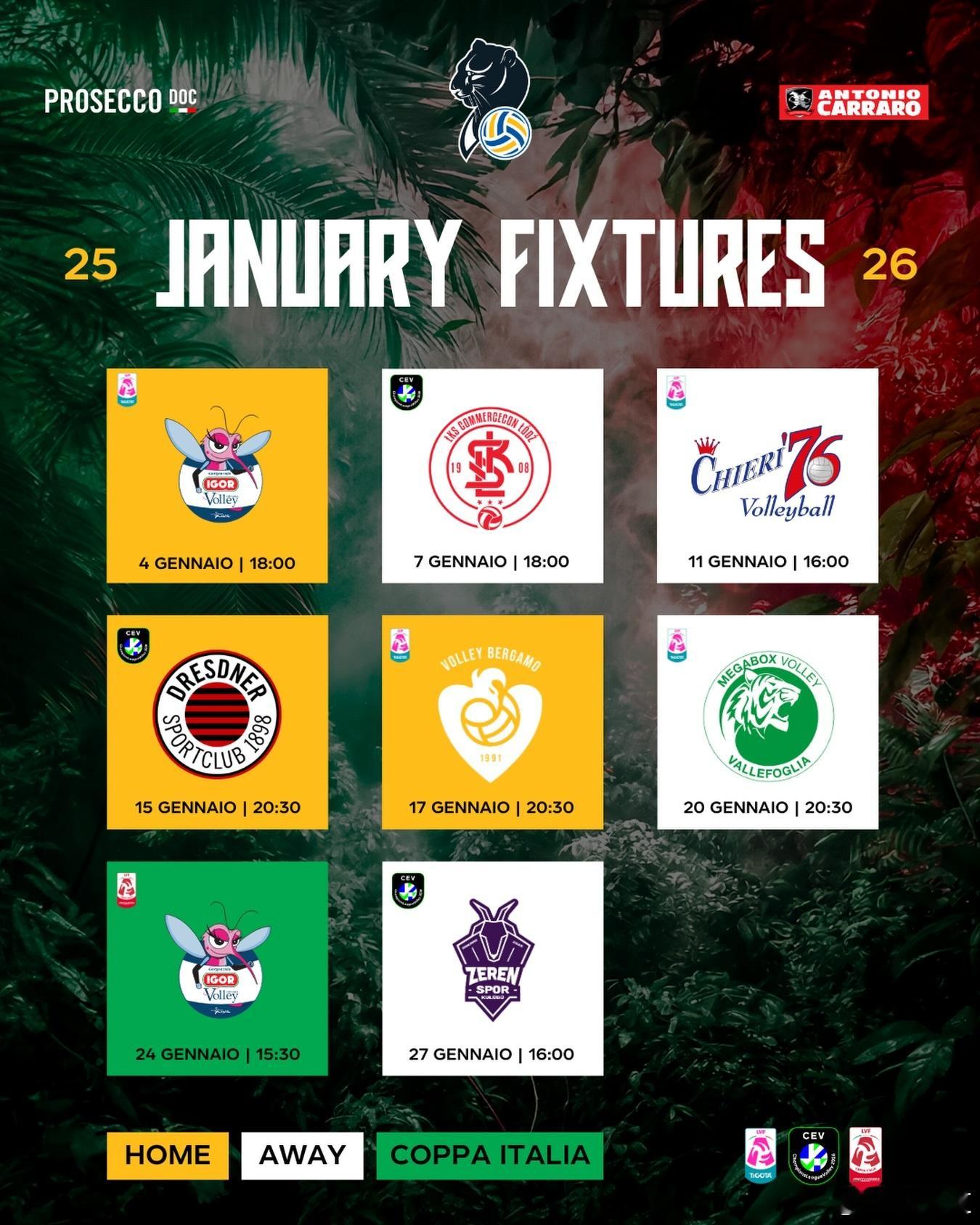 国际排坛动态科内利亚诺科内利亚诺 2026年1月赛程1月5日 01:00 — 意