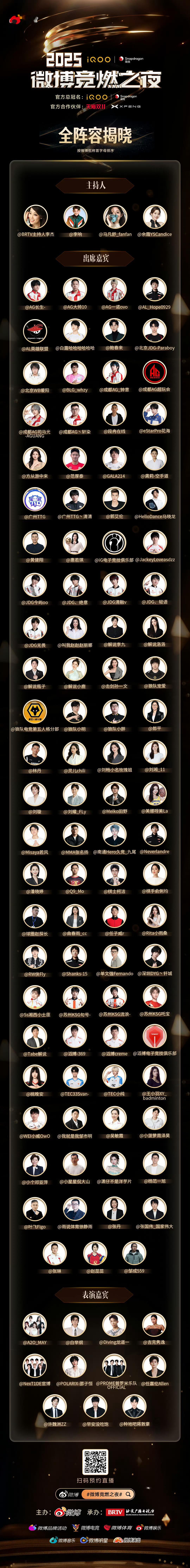 2025 全阵容揭晓体坛传奇、电竞先锋、顶流解说、行业大咖与人气明星强势集结，超