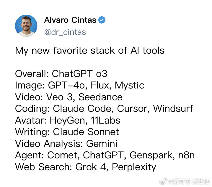 最新 AI 工具栈，覆盖多场景高效协作：• 文本交互：ChatGPT o3，稳定