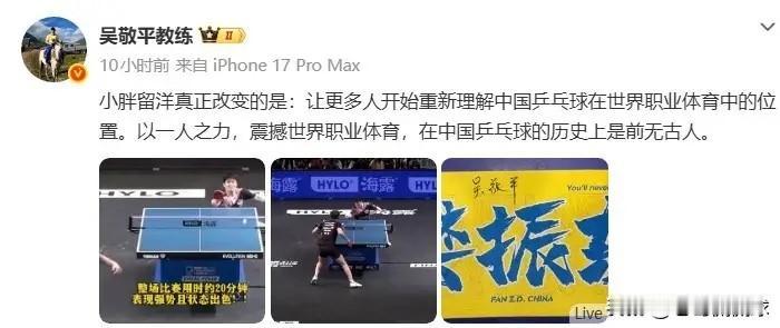 中国著名乒乓球教练吴敬平真是一语中的！昨天吴敬平教练特意更新社媒，聊到了樊振东留