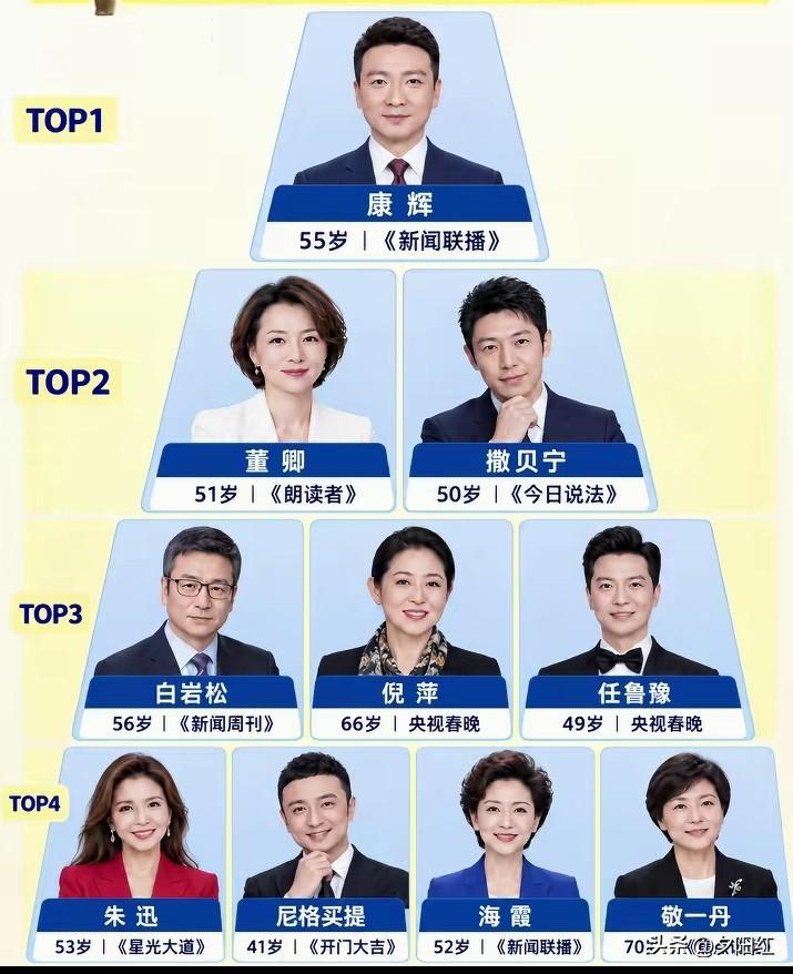 央视十位综艺与新闻领域的主持人，五位先生五位女士，他们分别是：
康辉、撒贝宁、董