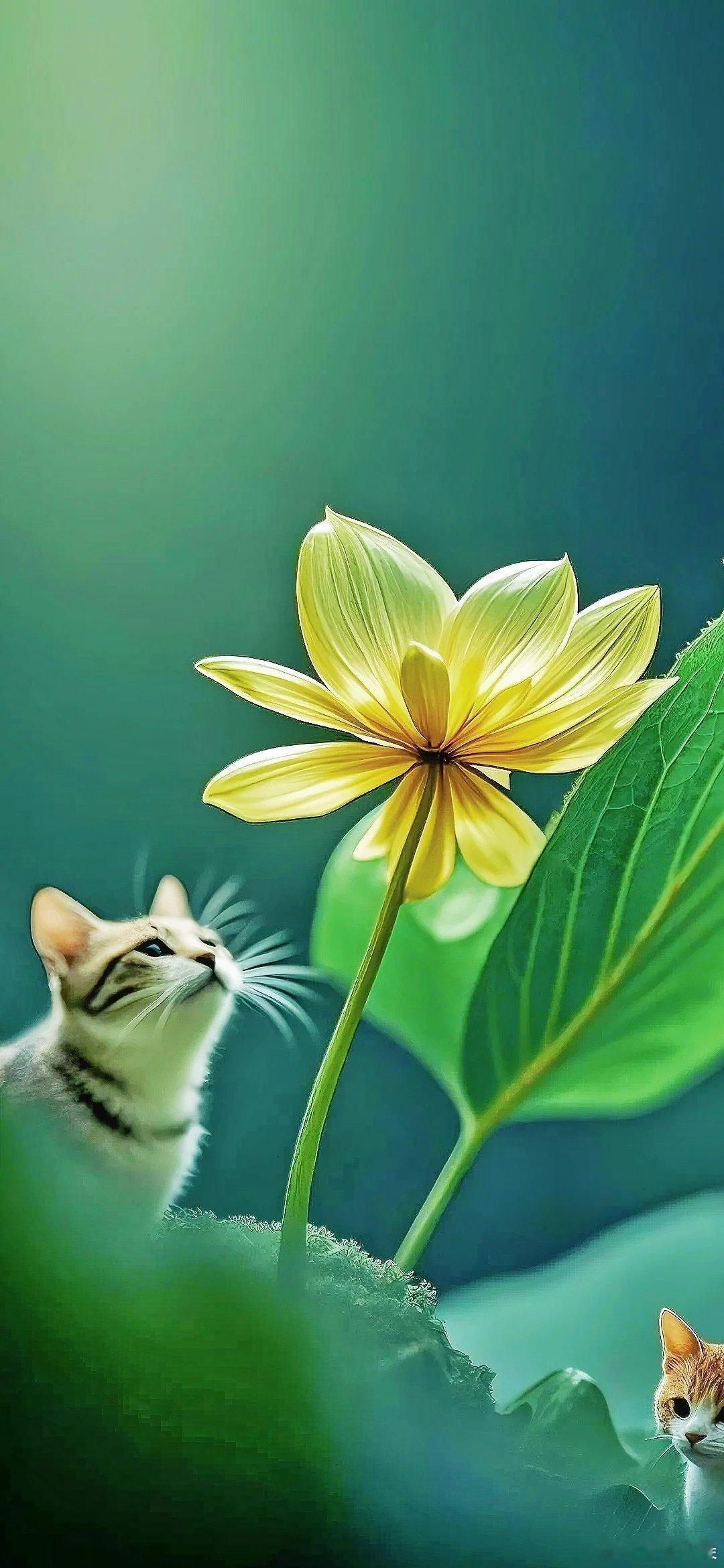 林间花海萌宠猫咪治愈系全屏壁纸 