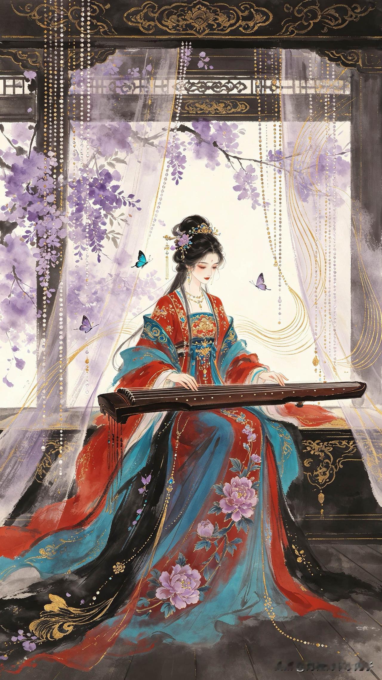蝶梦初回锦瑟旁，
一帘花影暗生香。
不知弦上春风动，
        
…………