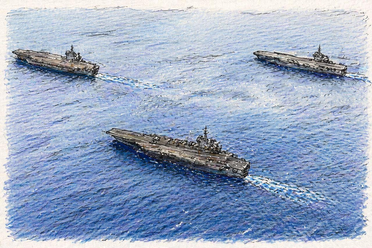 三艘航母挤在同一片海，这阵仗可以说十年难遇。
4月23日，美军中央司令部宣布，"