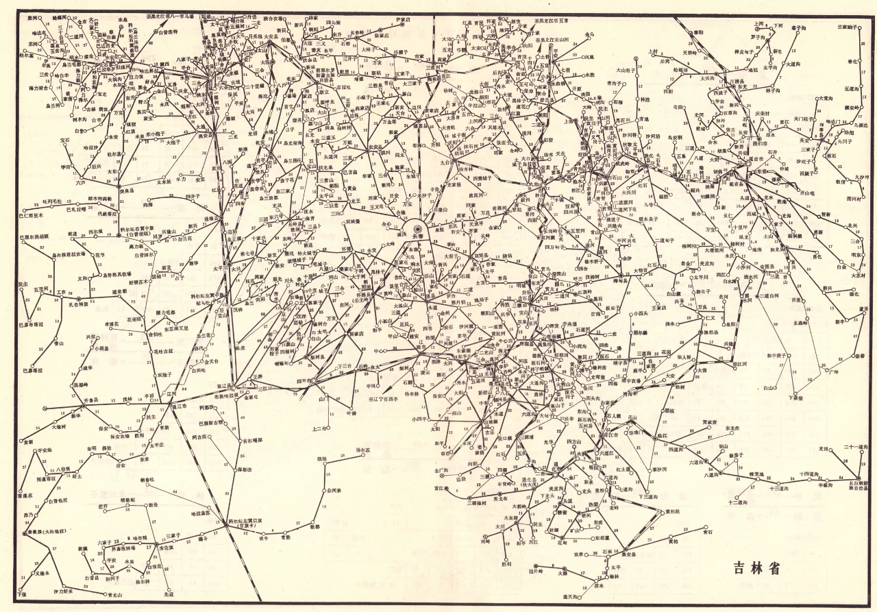 1980年全国公路营运线路里程示意图——吉林省，资料截止1974年 	...