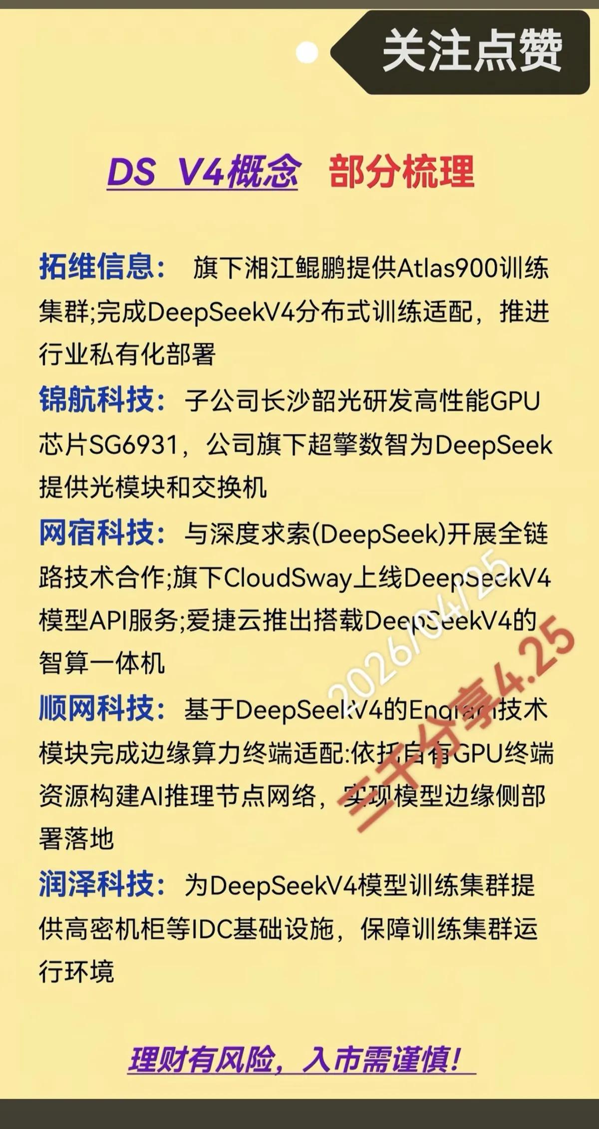 DeepSeek V4概念全梳理！AI新主线来了🔥
 
近期DeepSeek 