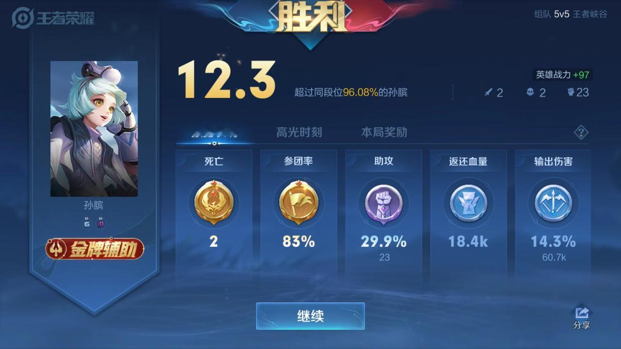  很喜欢玩双辅助阵容，因为难度系数比较大。这次我方的双辅是孙膑与瑶妹，两个都是软