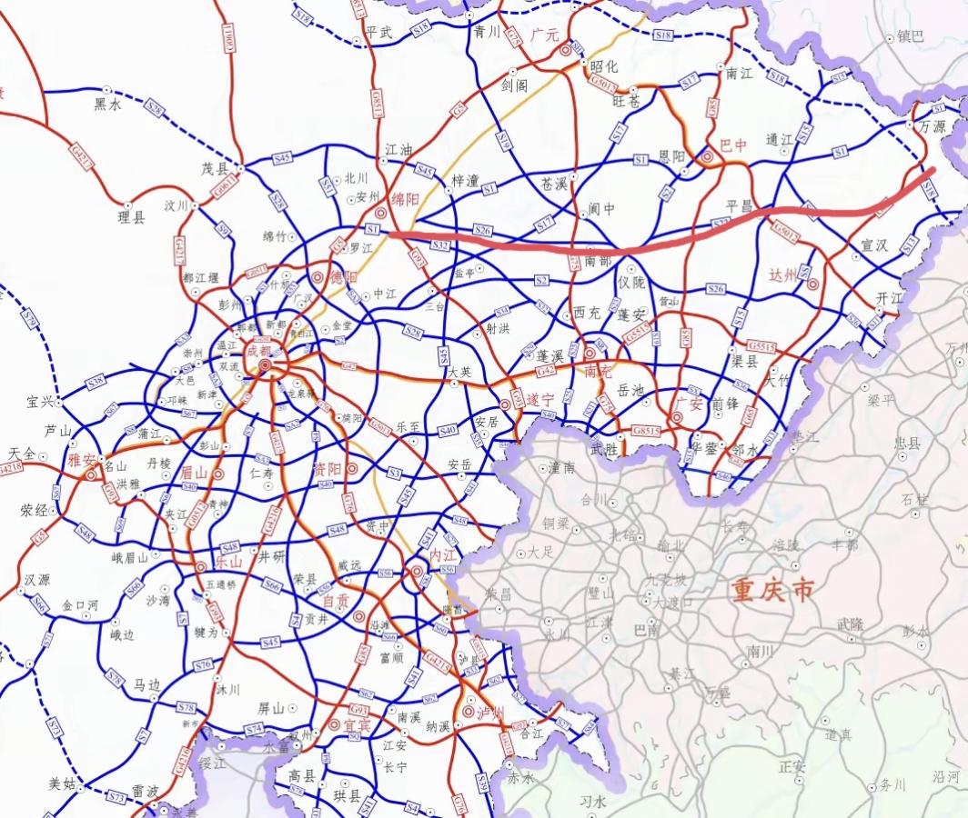 其实绵南高速接入平仪高速北上接入万源或者城口/开州是一条不错的线路走向，和S1成