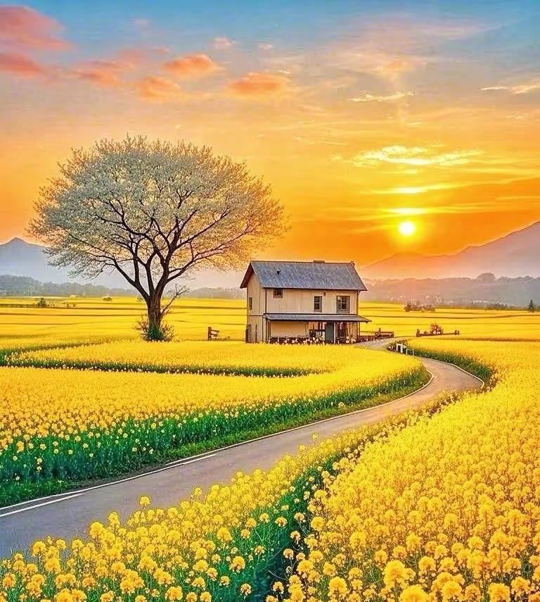 相册里最满意的照片旭日东升洒满原野，遍地金浪起伏翻涌，满目盛景