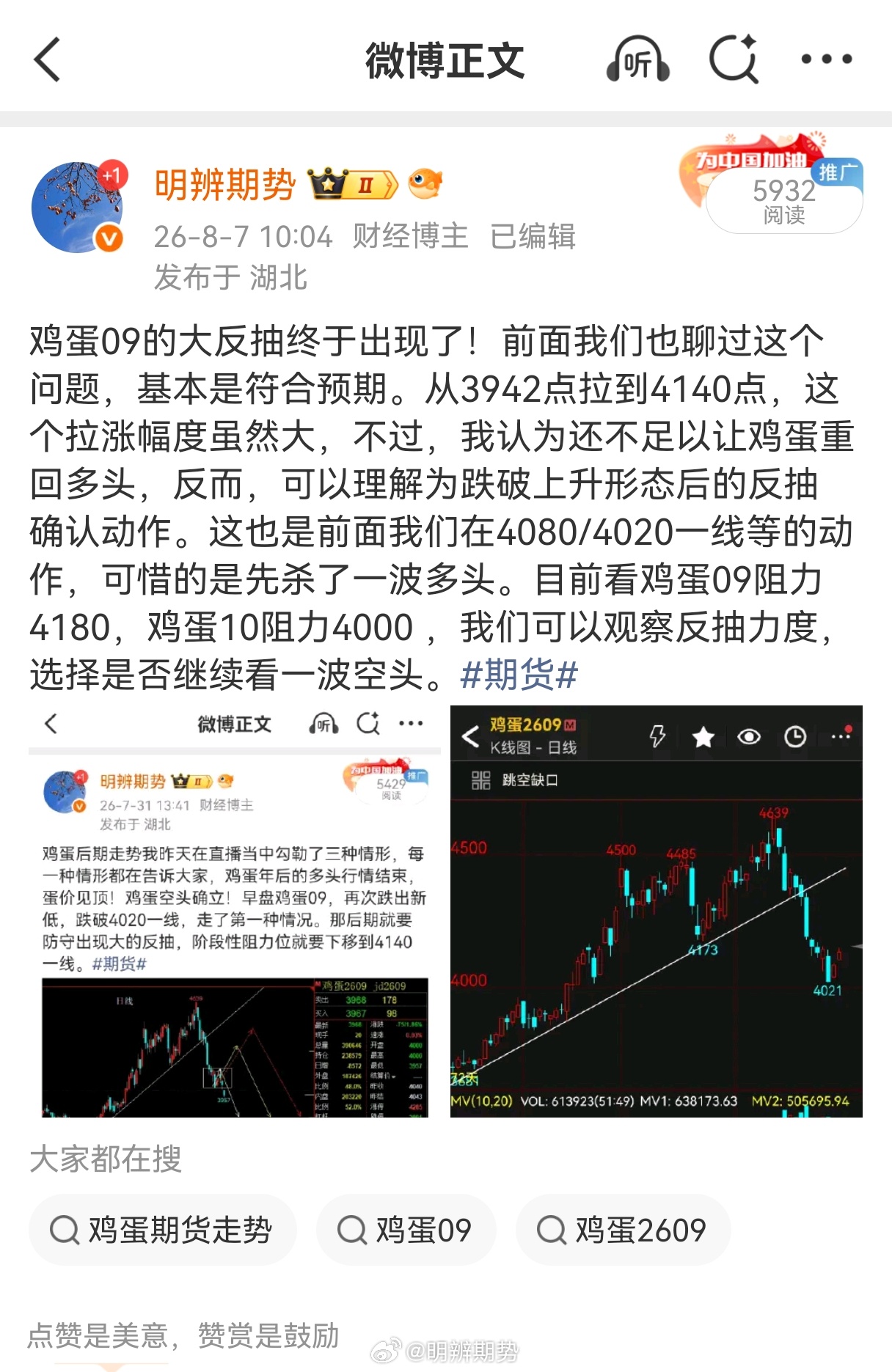 鸡蛋我准备平仓止盈了，距离我的预期目标3830还差几个，问题不大。在大方向上，鸡