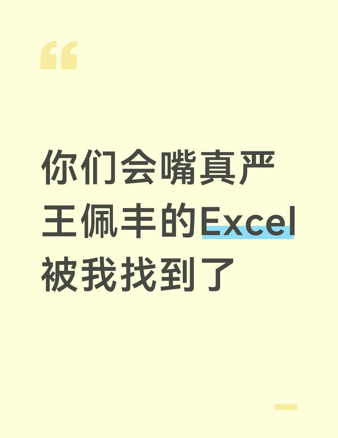 你们会嘴真严王佩丰的Excel被我找到了
excel 办公软件 Excel技巧 