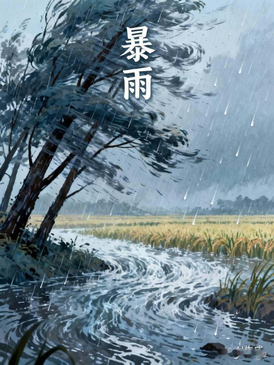 昨天一场暴雨下了两个小时，顿时我的房前屋后成了一条条小溪流入门外稻田，很多年没下