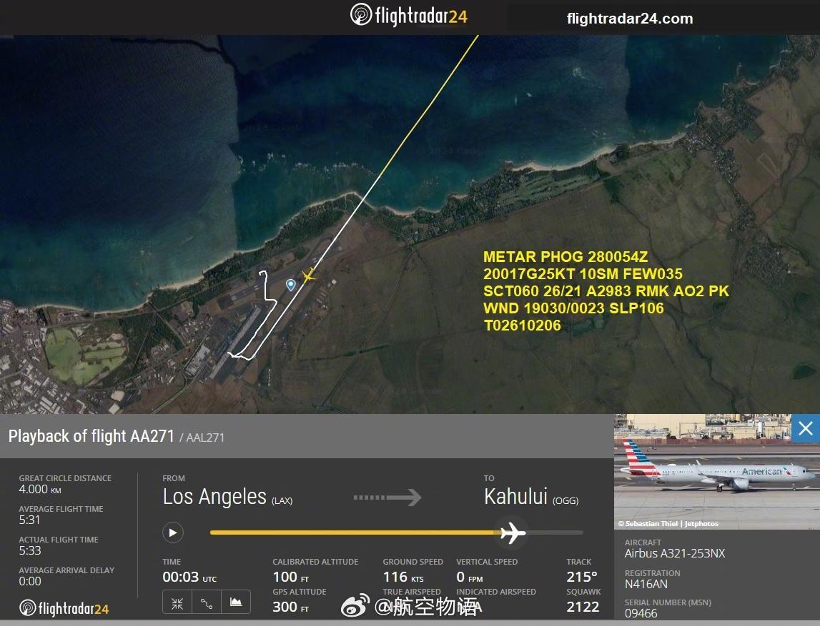 【重着陆！飞机受损！有人进医院！】美国航空一架A321neo（N416AN）执飞